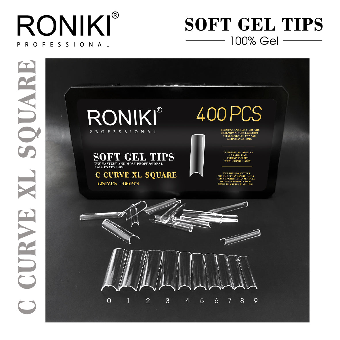 Roniki Soft Gel Tips C curver XL Square 400uds