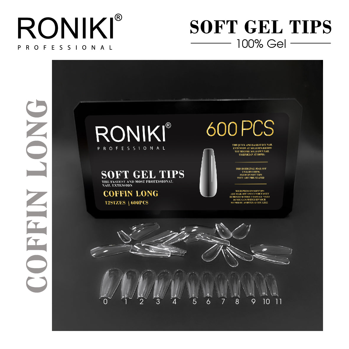 Roniki Soft Gel Tips Coffin Long 600uds