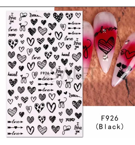 Pegatinas de agua uñas corazones Stikers-corazones XF 1571