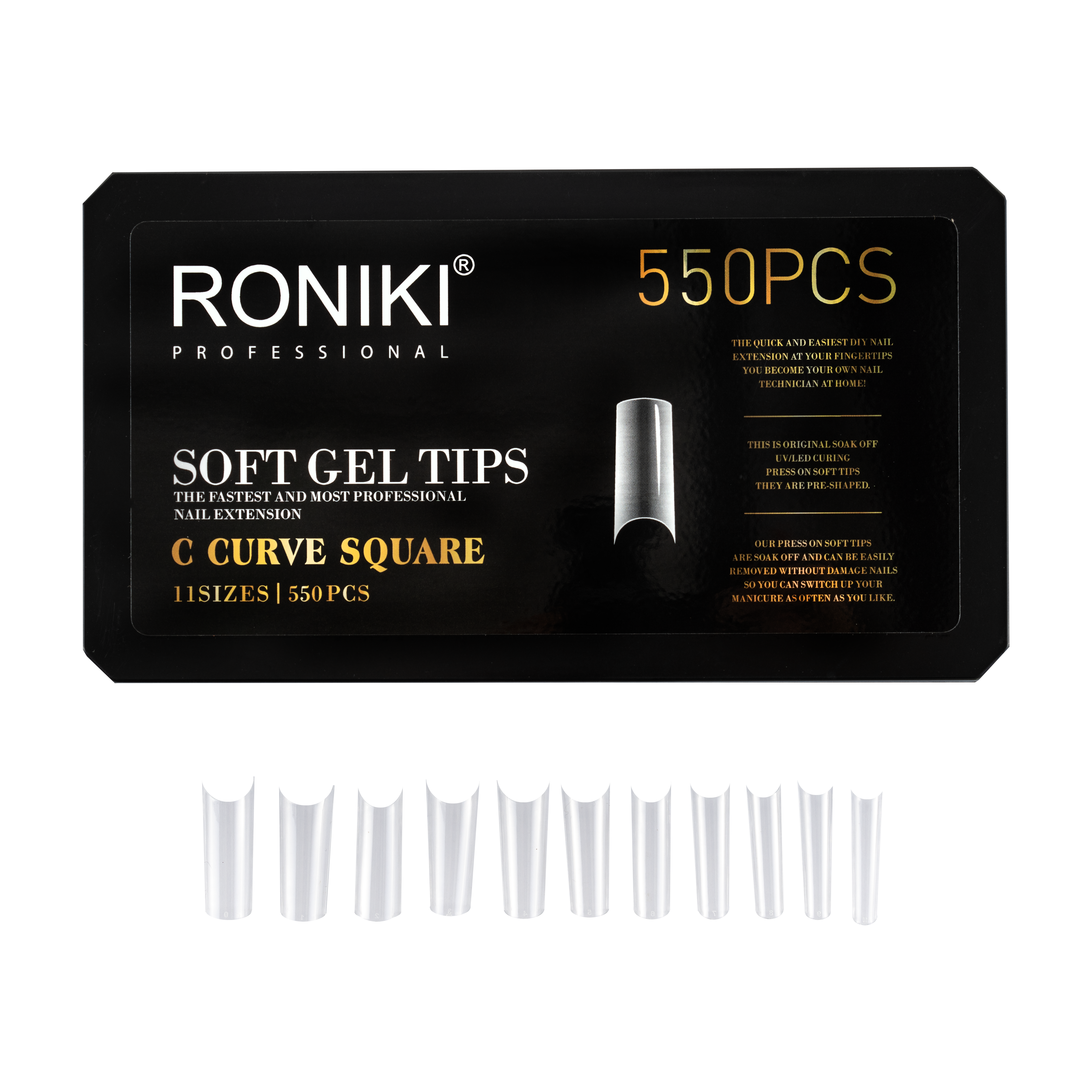 Roniki Soft Gel Tips Curvatura C Square 600uds
