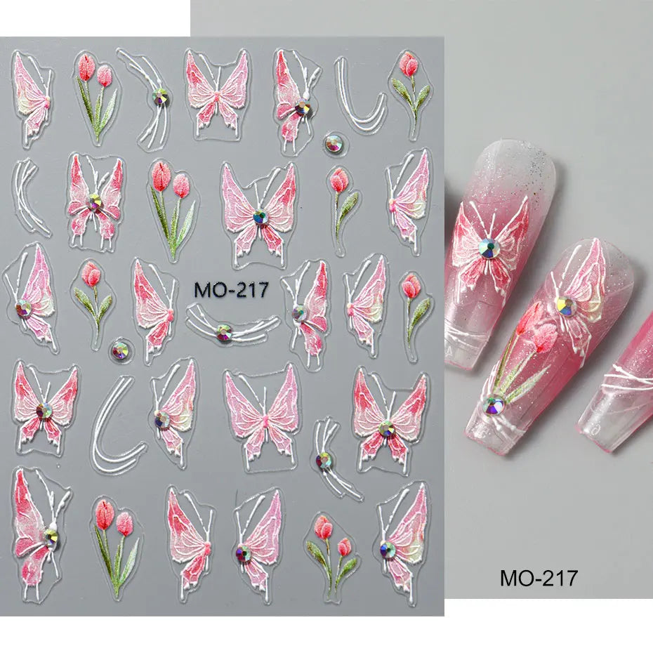 Sticker 5D MO-217 Mariposas y Tulipanes