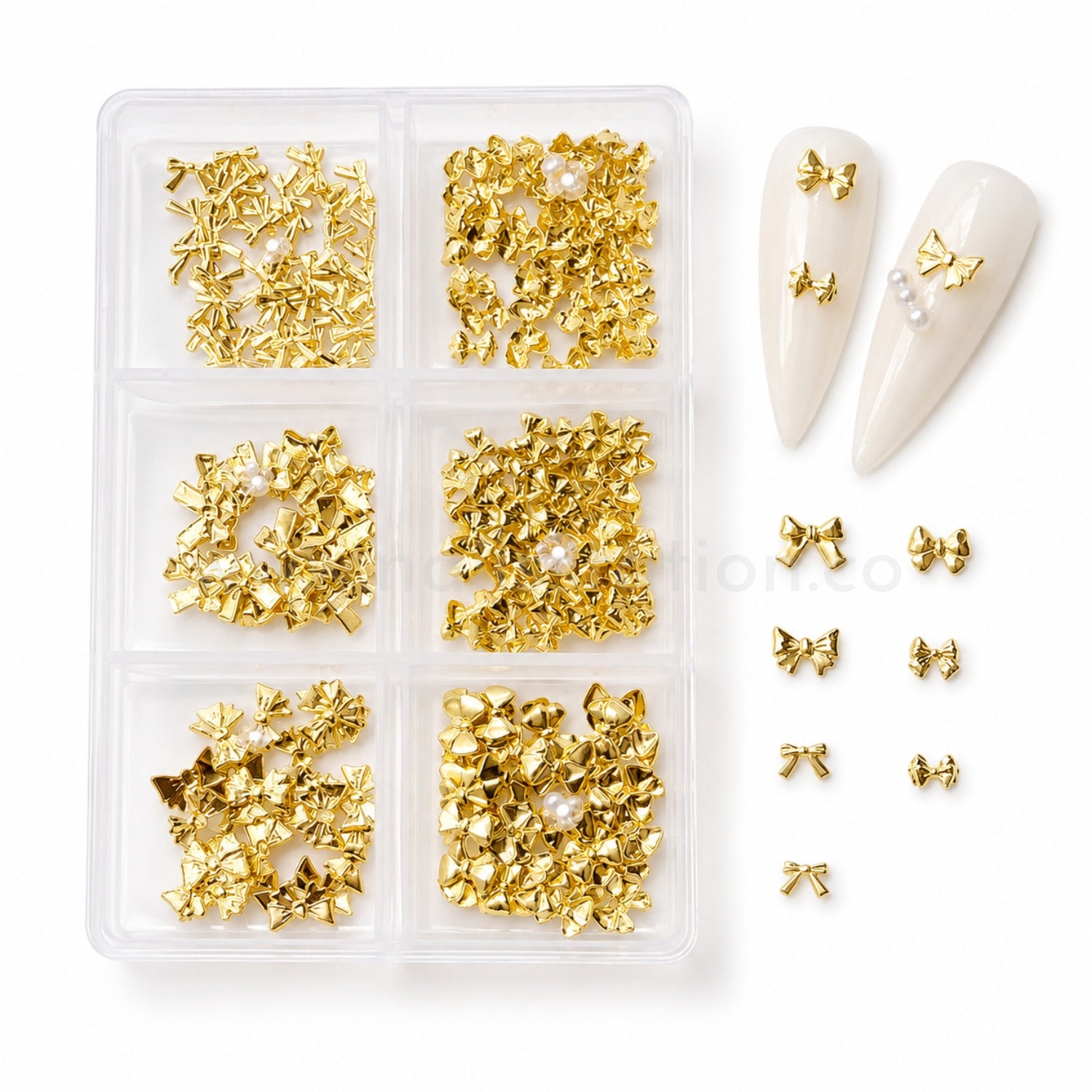 Paquete apliques mini moños mix dorados