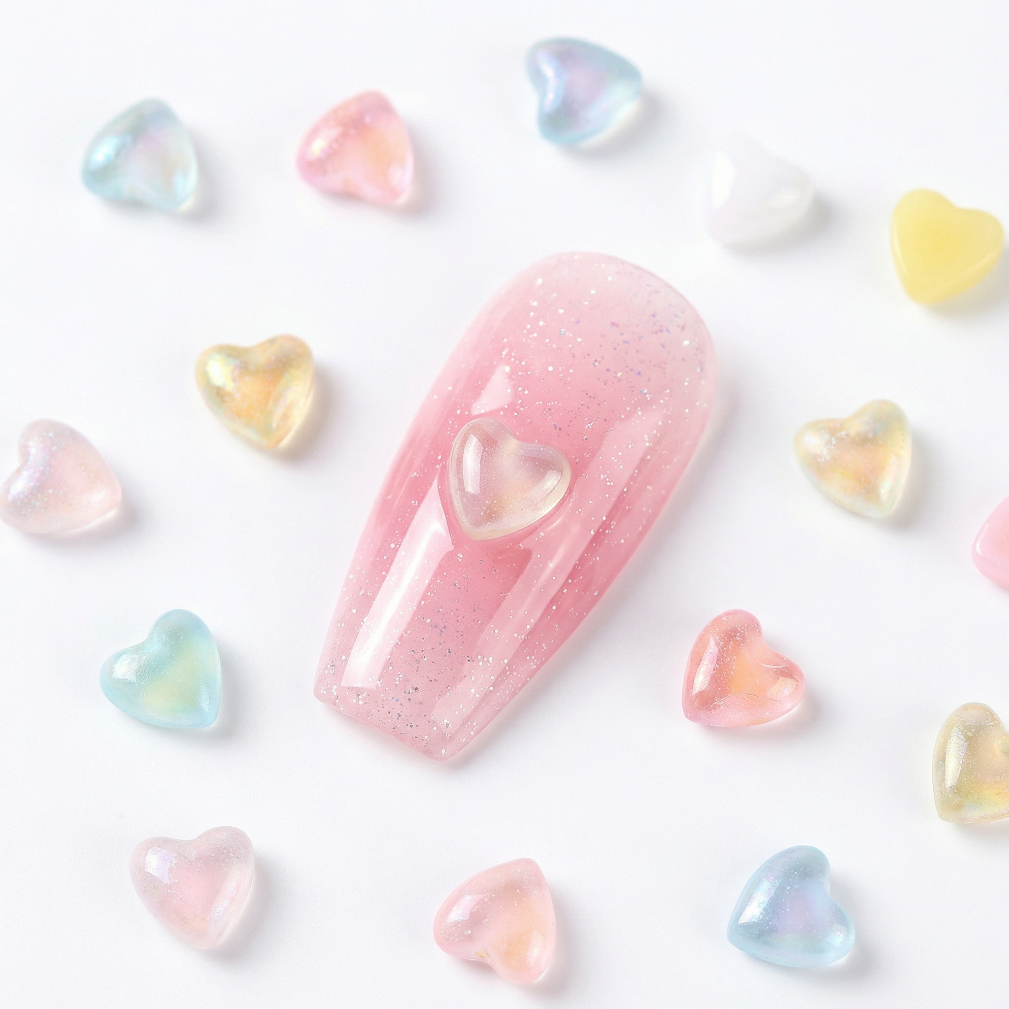 PAQUETE DE CENTROS DE CRISTAL MINI CORAZONES PASTELES