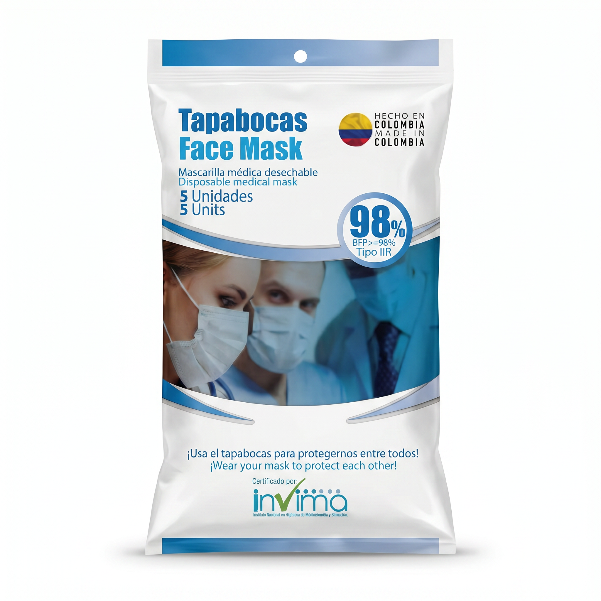 Tapabocas desechable 3 capas x 5 unidades