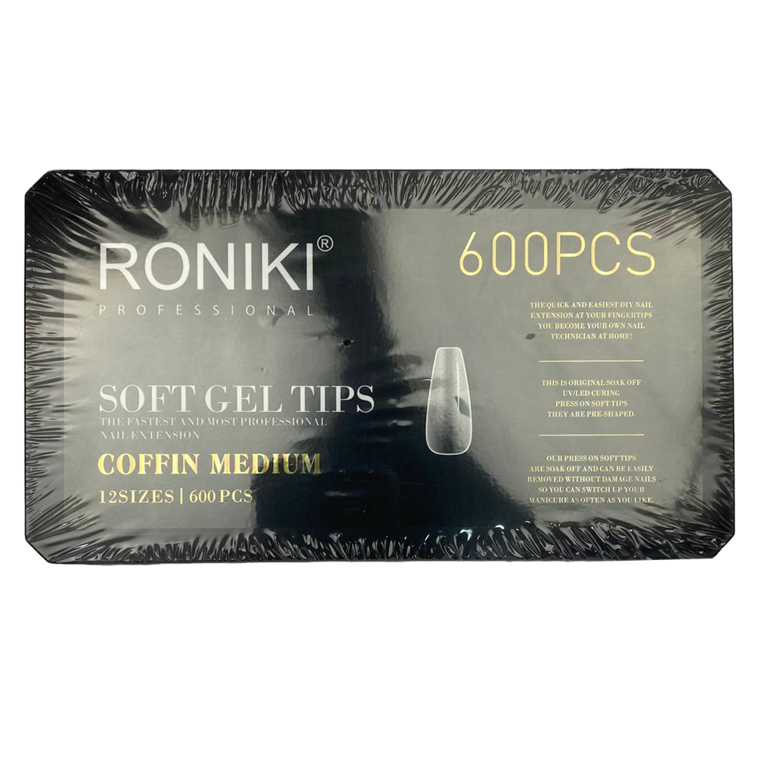 Roniki Soft Gel Tips Coffin Medium Gel 600uds